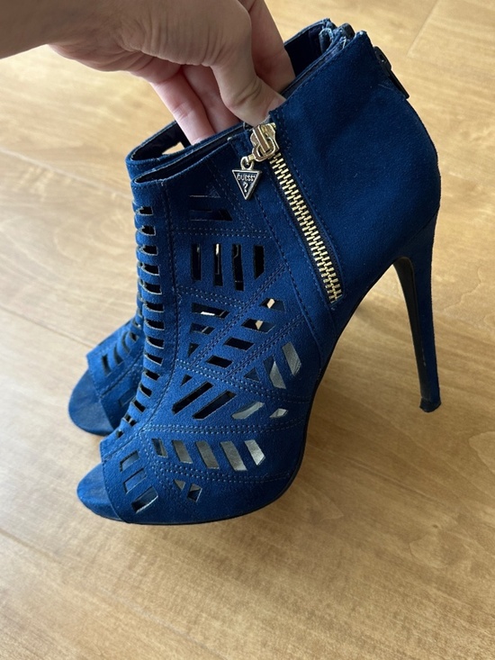 Guess Shoes - Guess Women’s Royal Blue Cutout Suede Margot Heeled Ankle Booties, Size 7M
